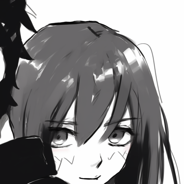 Boy and girl, styled in hatching technique, displaying contrasting emotions yet a synchrony. black and white matching pfp boy and girl pfp for discord.