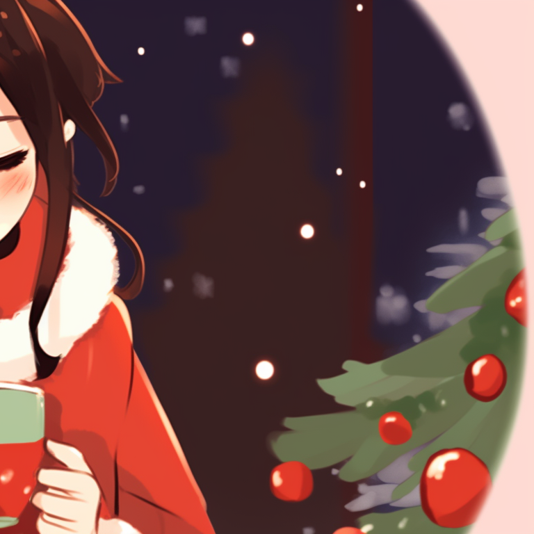 Two characters sipping from a shared hot cocoa mug, warm tones and cozy vibe. holiday inspired matching christmas discord server pfp pfp for discord.