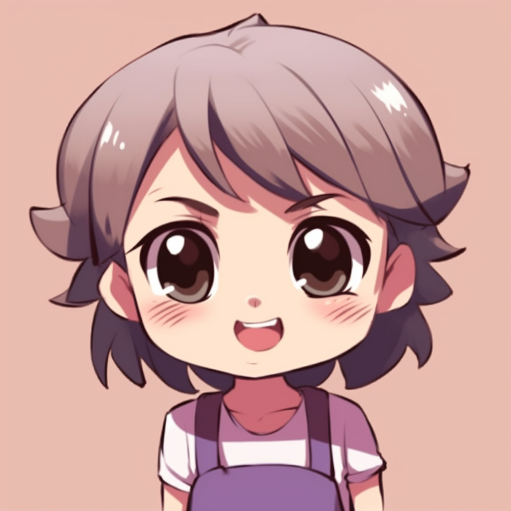 Adorable chibi style character pulling a cheeky grin, using soft colors and simple lines. anime pfp funny expressions pfp for discord.
