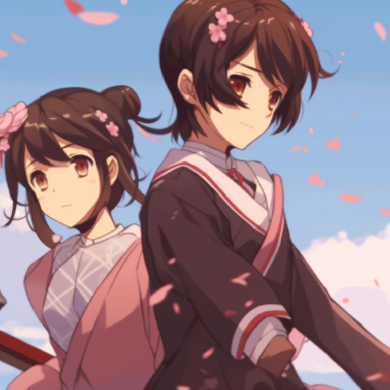 Two characters sharing an umbrella, deep blue tones and dynamic raindrops effects. iconic matching gif pfp styles pfp for discord.