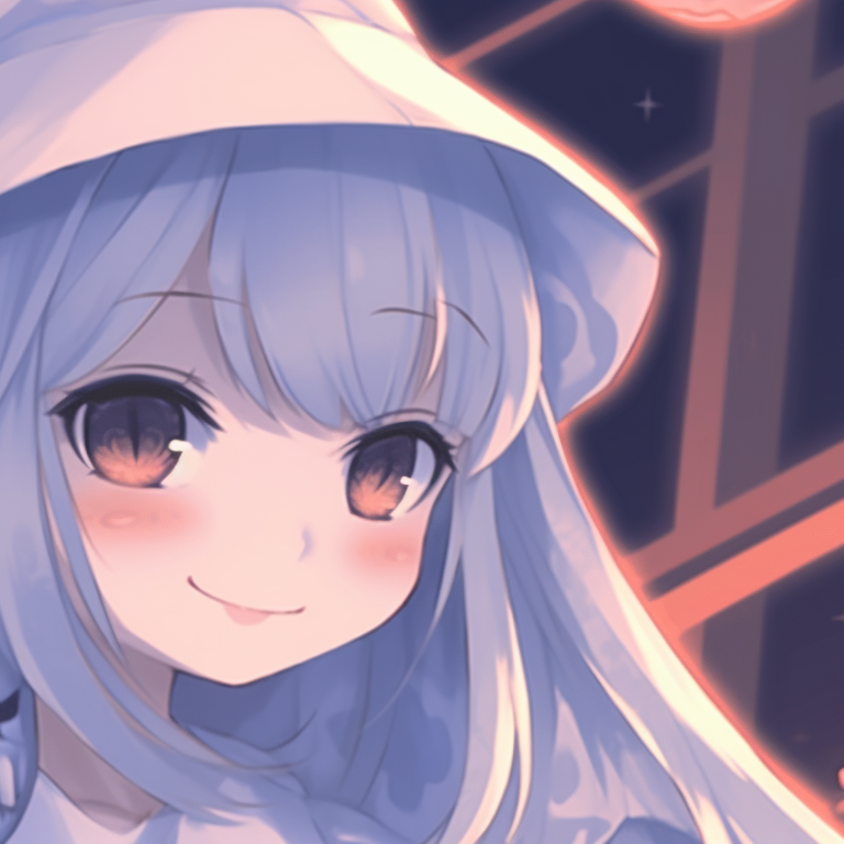 Two girls with witch hats under the moonlight, deep shadows and cool colors. halloween themed girl discord pfp matching theme pfp for discord.