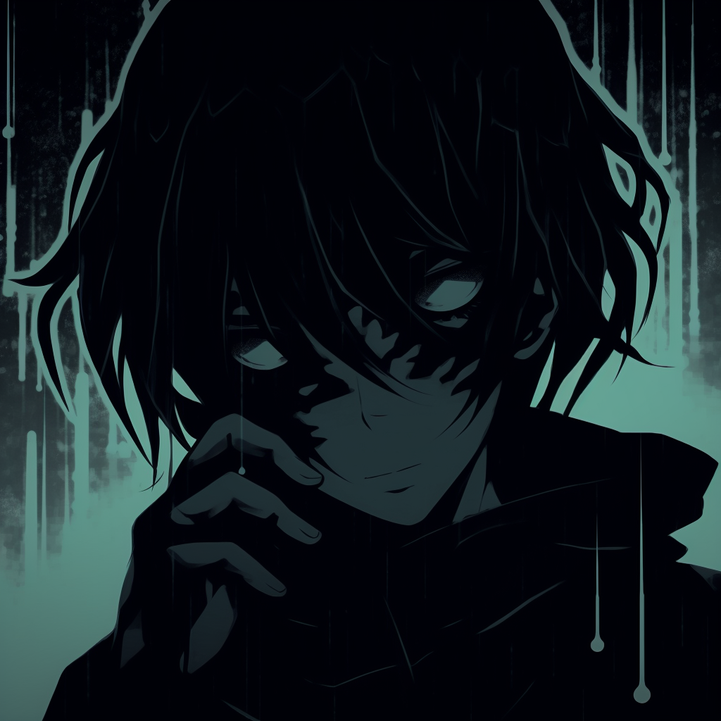 An anime character in the midst of deeply shadowed setting demonstrating use of darker color schemes anime pfp dark aesthetic style pfp for discord.