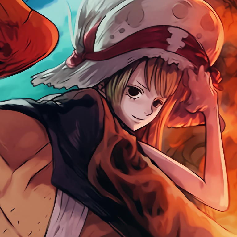 Profile images of Luffy and Nami in shadow, simple style emphasizing their iconic features. matching pfp with luffy and nami theme pfp for discord.
