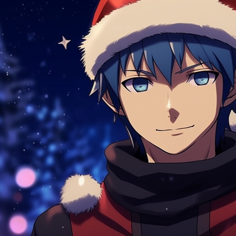 Two characters with Christmas decorations, cool blue tones and soft shading. top-tier naruto christmas matching profile pics pfp for discord.