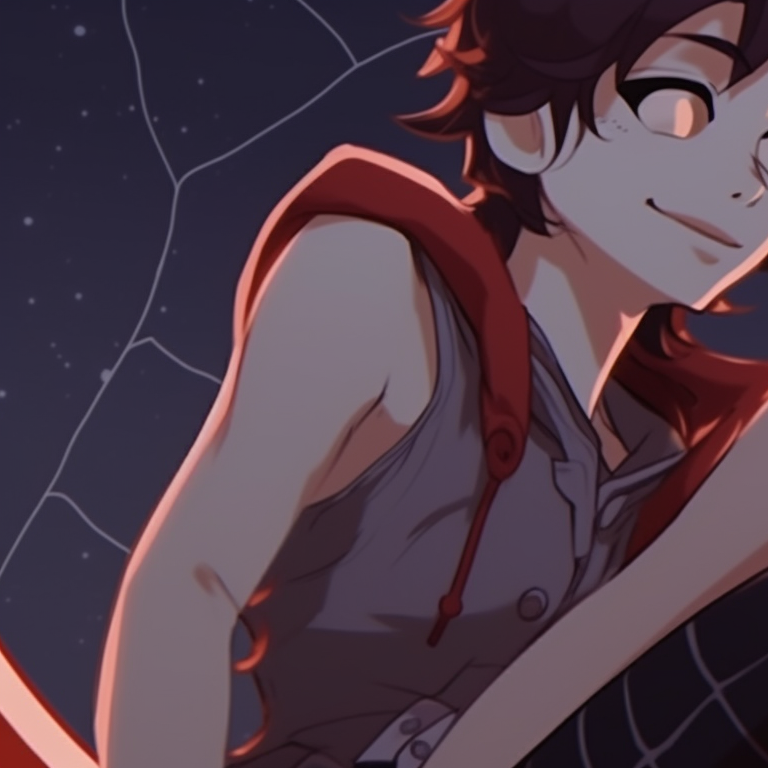 Gwen and Miles in a corn maze, highlighting autumn colors, with a rich and vibrant art style. gwen and miles in an upside down halloween universe pfp for discord.