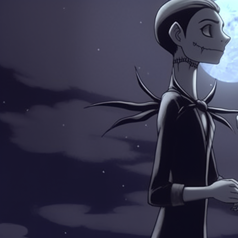 Portrayal of Jack serenading Sally, intense colors and heavy linework. nightmare before christmas pfps jack and sally pfp for discord.