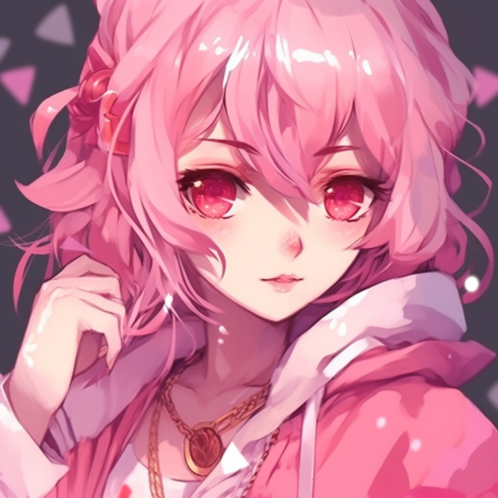An anime character wearing pink accessories, emphasizing the contrast between his outfit and the accessories. pink anime pfps for boys