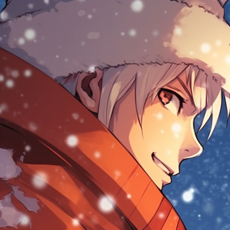 Kakashi with a festive headband locking eyes with a Christmas clad Rock Lee. best matching christmas naruto pfp pfp for discord.