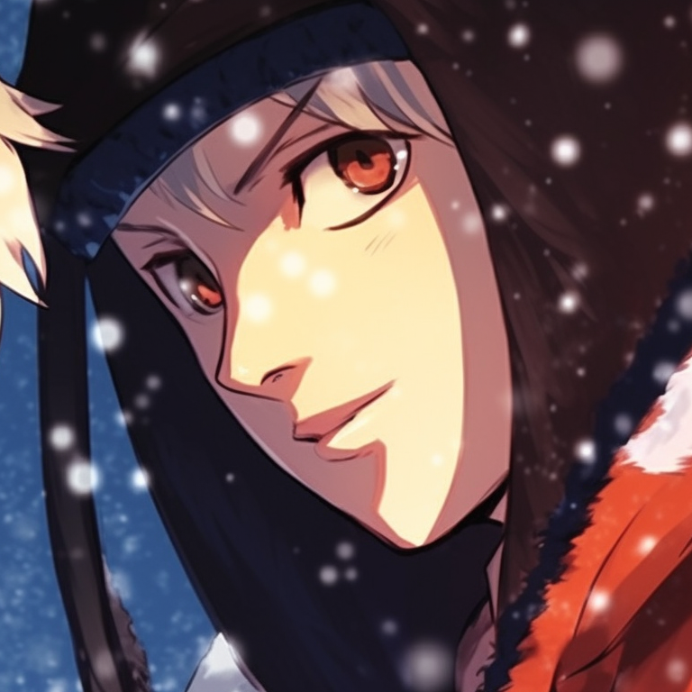 Kakashi with a festive headband locking eyes with a Christmas clad Rock Lee. best matching christmas naruto pfp pfp for discord.
