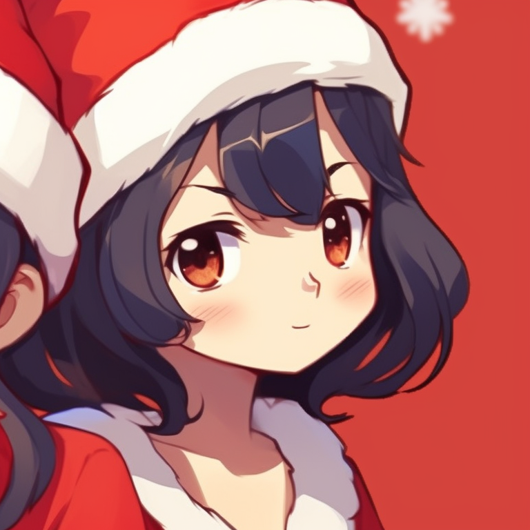 Two characters sharing an embrace, soft colors and glowing Christmas lights around them. creative matching christmas aesthetic pfp pfp for discord.