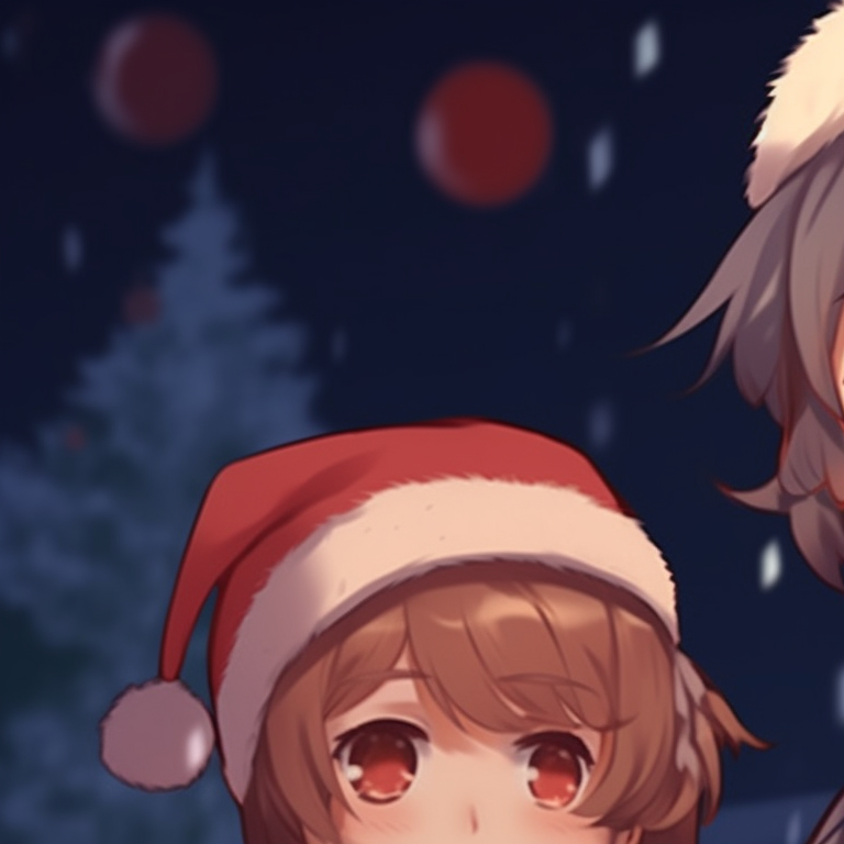 Two characters in young-aged appearances, wearing cozy Christmas sweaters, bright and clean art style. adorable boys and girls matching christmas pfp pfp for discord.