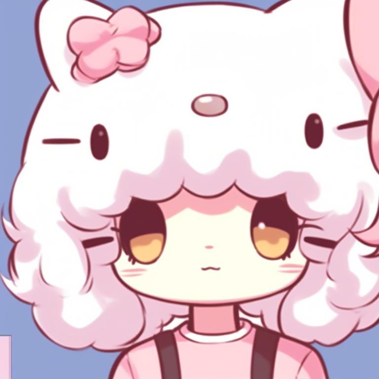Two characters, each holding a Hello Kitty symbol, detailed clothing and calming colors. hello kitty pfp matching boys and girls pfp for discord.