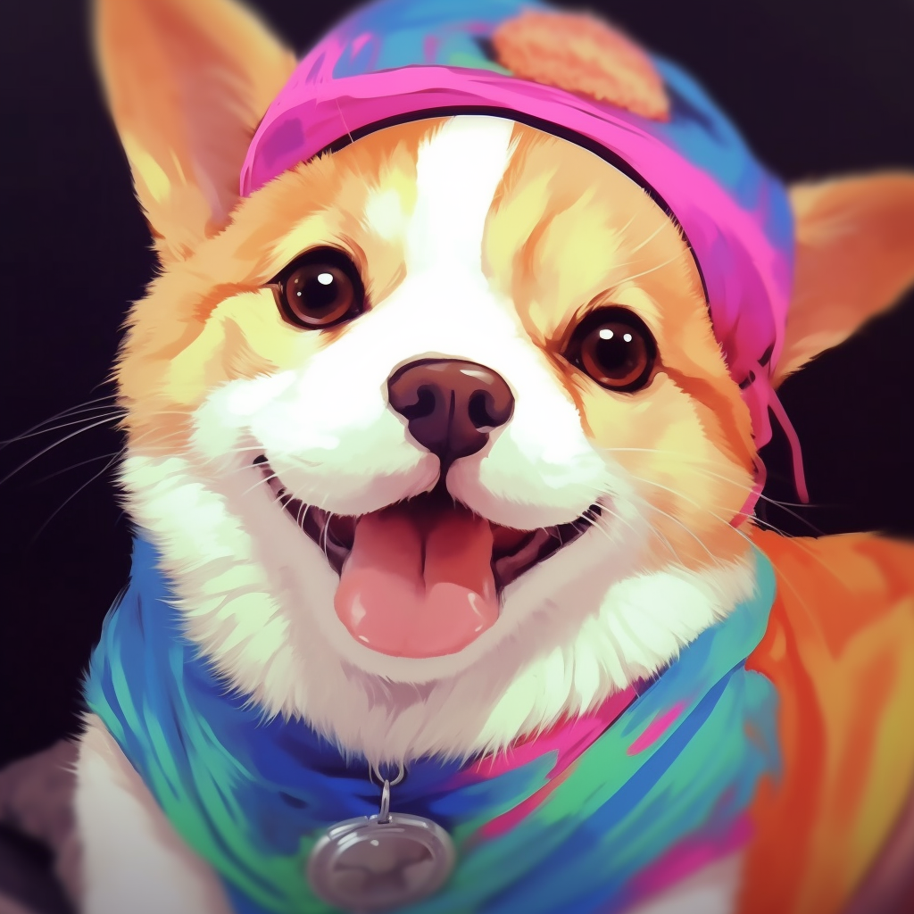 Artwork focuses on a Dachshund humorously dangling from a tree branch, uses bold, dynamic lines and vivid colors. hilarious dog pfp pfp for discord.