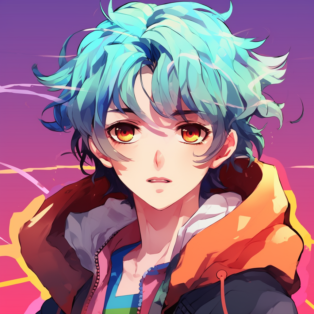 Intensely saturated and high contrast anime character profile. aesthetic pfp in anime style