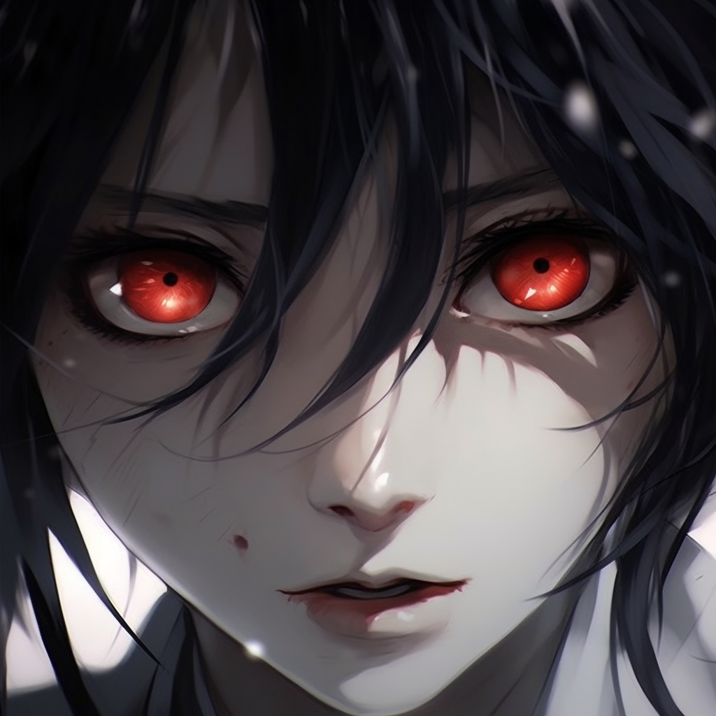 Yandere girl's eyes showing both her love and madness, with an emphasis on the intricate detailing of her lashes and the swirl of emotions in her iris. epic anime eyes pfp girl images