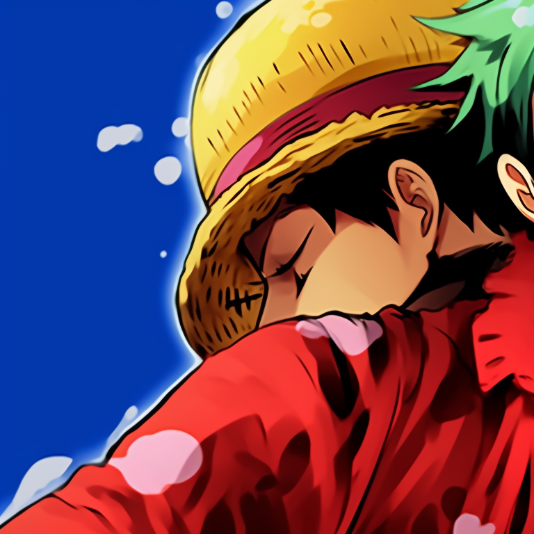 Two characters, Nami and Usopp, overlooking a vast ocean, strong blue tones prevalent in the image. one piece matching pfp design pfp for discord.