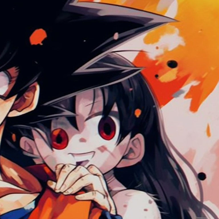 Goku and Chichi facing each other, intense expressions and contrasting colors. goku and chichi matching outfits pfp for discord.