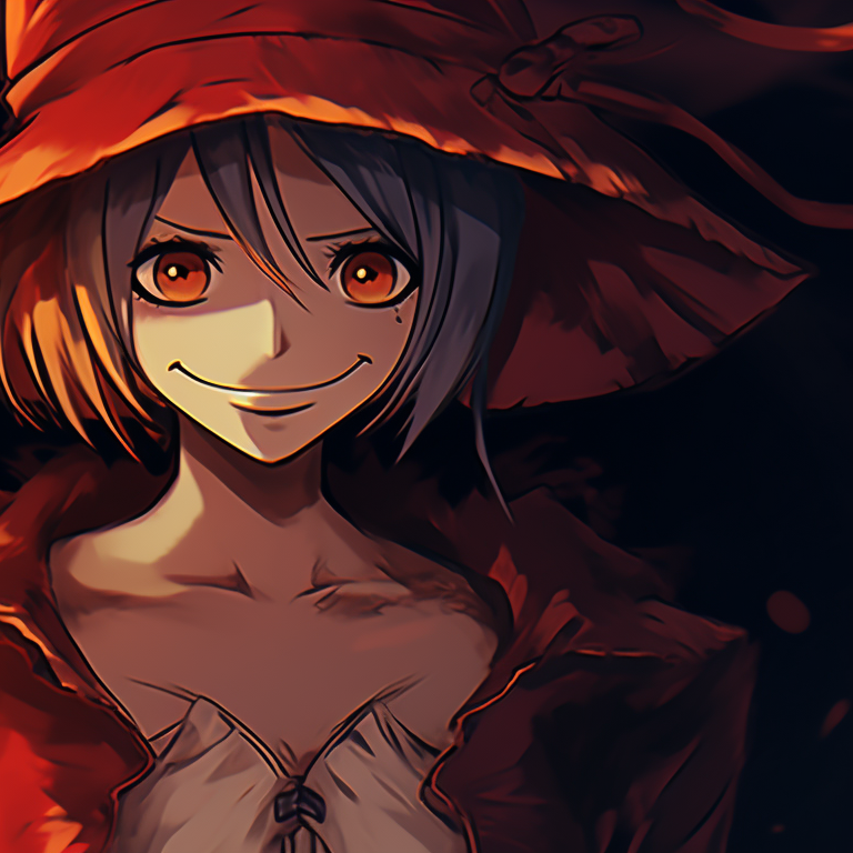 Two characters in witch costumes, dark colors and eerie background. one piece halloween themed matching pfps pfp for discord.