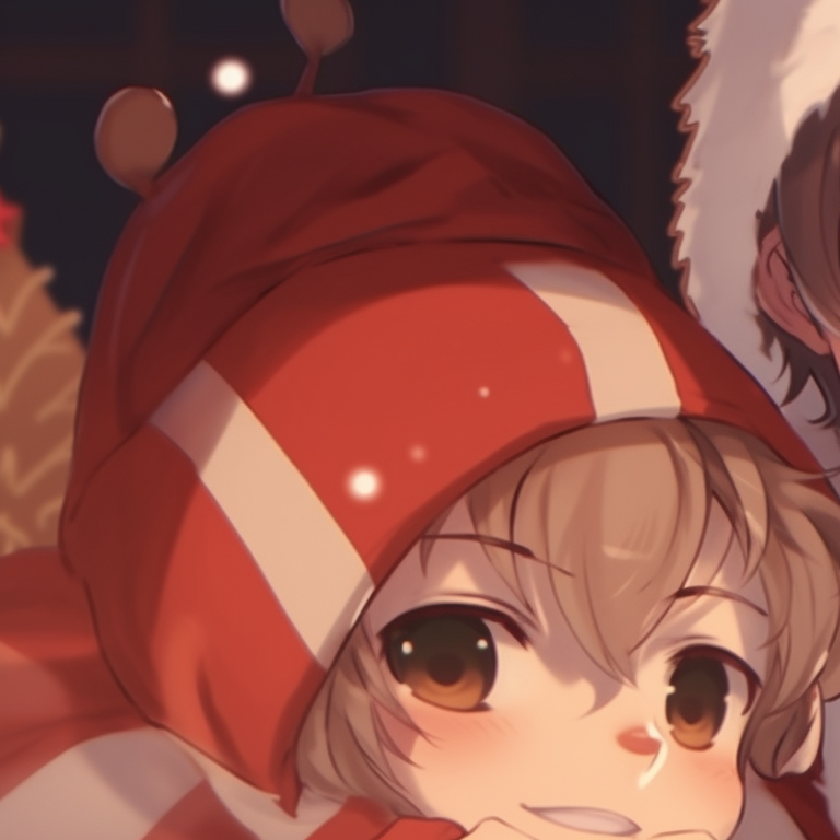 Two characters in Christmas-themed pajamas, warm colors and a cozy ambience. cute matching christmas anime boy pfp pfp for discord.