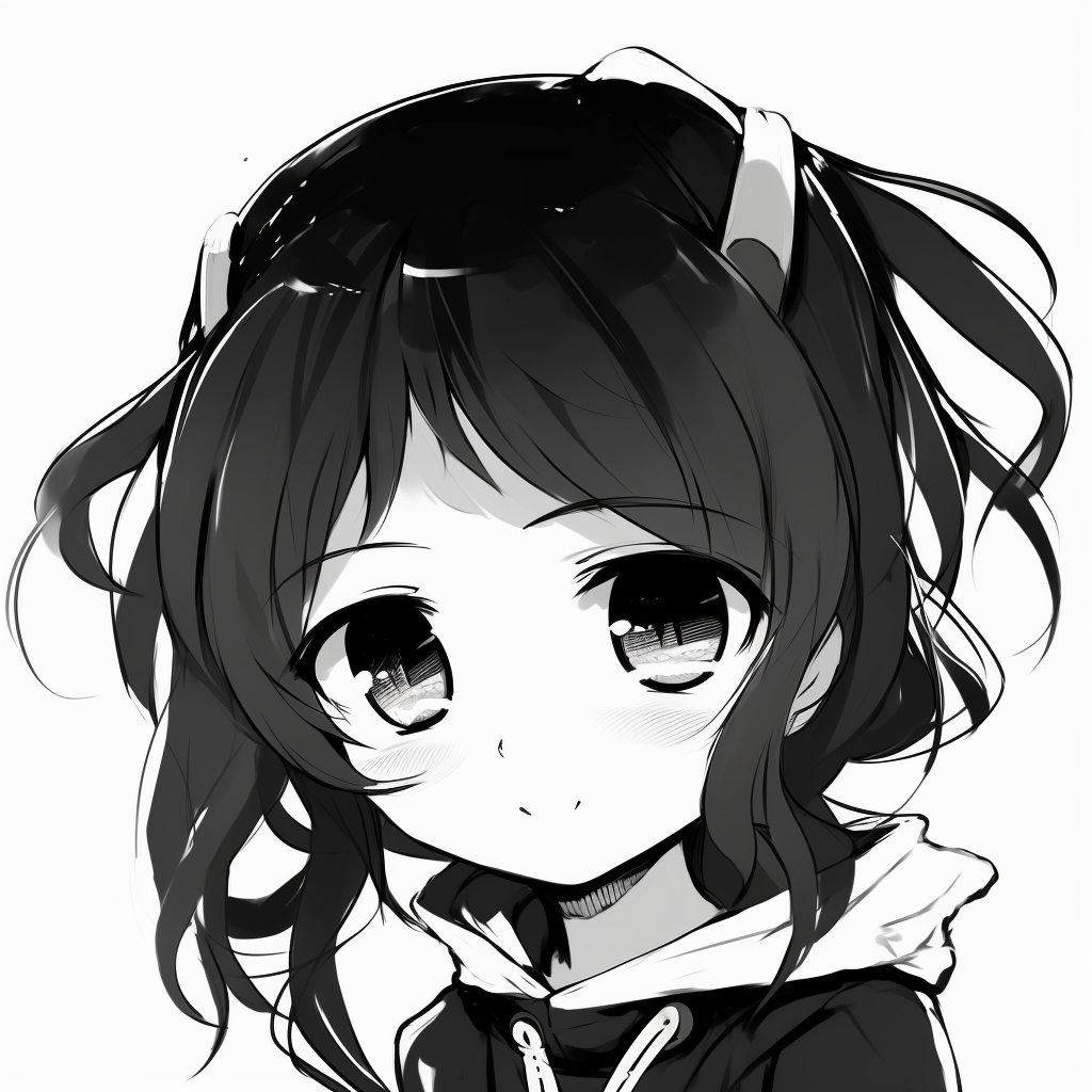 Chibi character in full radiance, detailed with black and white shading. popular cute black and white anime pfp pfp for discord.
