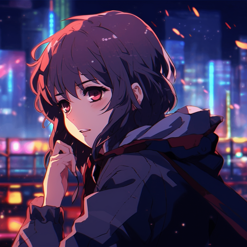 Cyberpunk inspired anime city PFP, with vibrant neon colors and detailed cityscapes. aesthetic anime pfp gif collection