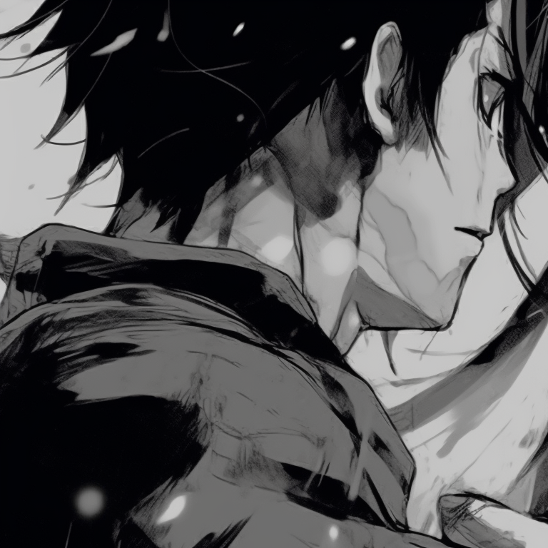 Characters with contrasting auras, heavy inking used to differentiate them. black and white matching pfp for couple pfp for discord.