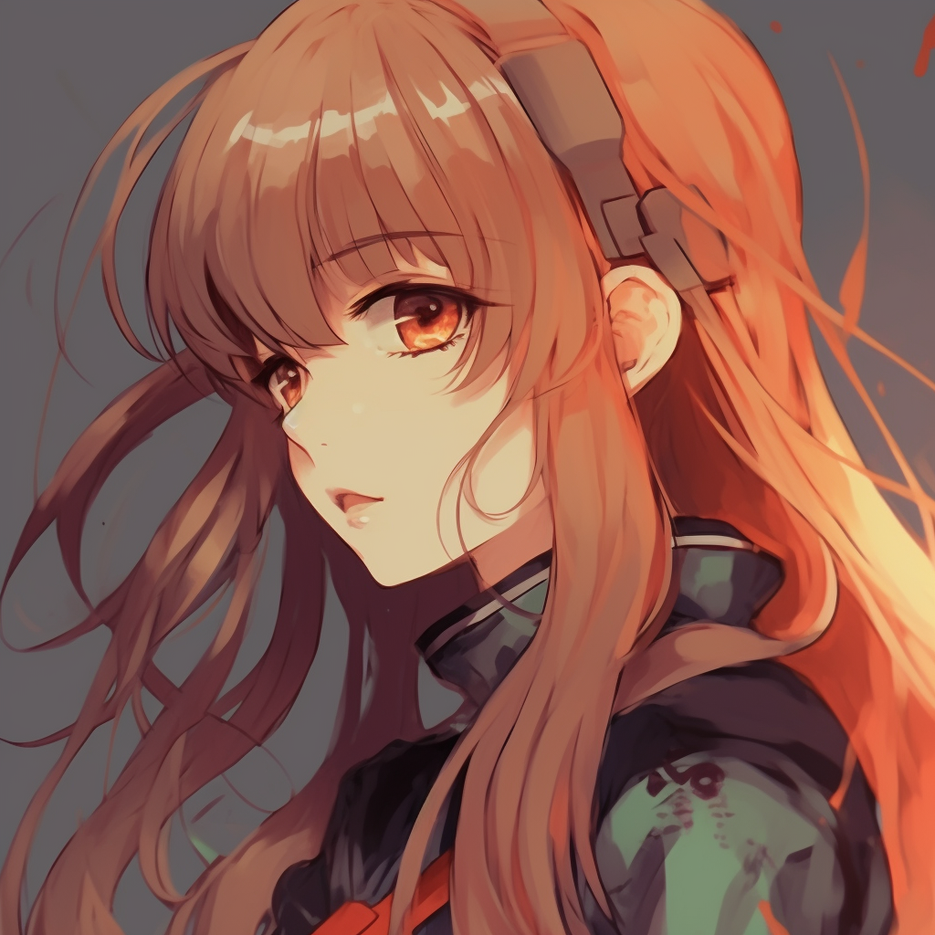 Close-up of Asuka showcasing her vibrant red hair and fiery gaze. egirl pfp from classic anime pfp for discord.