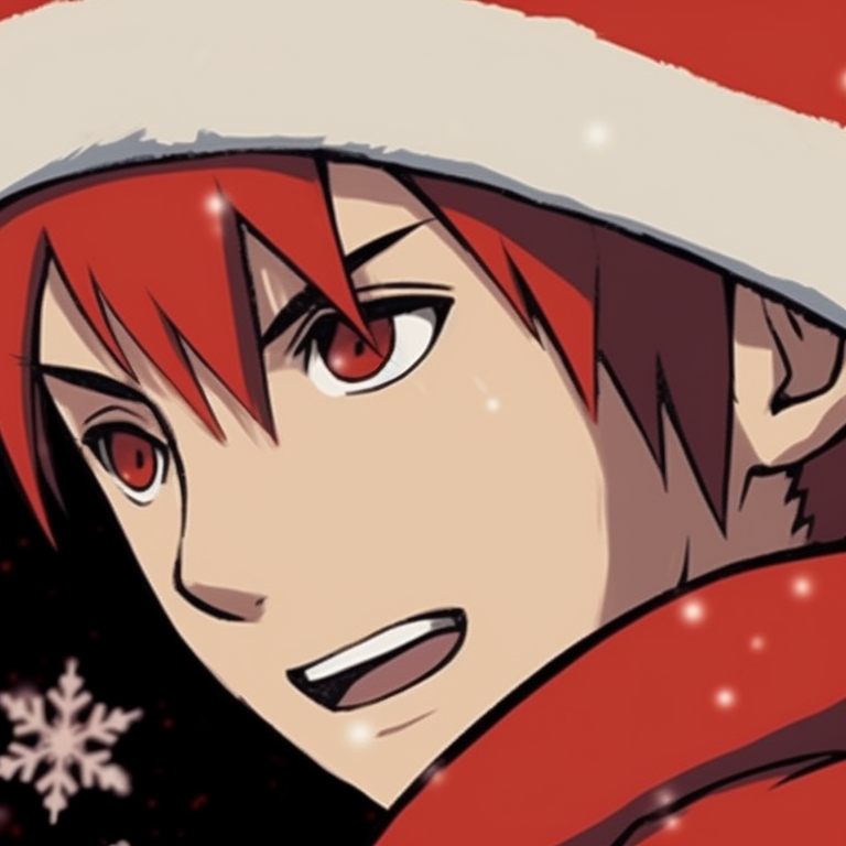 Kakashi reading a book by the fireplace, wearing a Santa costume, detailed artwork and warm tones. christmas naruto pfp match-up ideas pfp for discord.