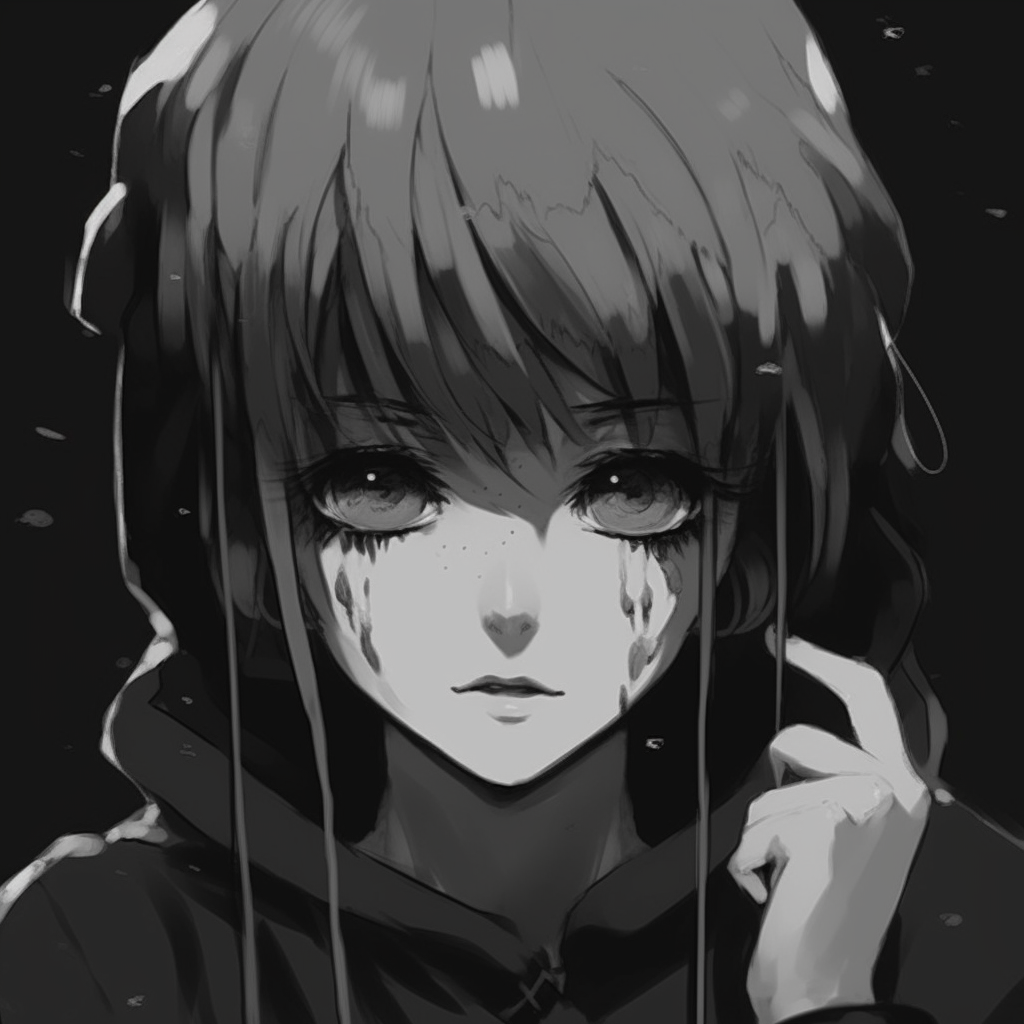 Anime character in monochrome, with a focus on tonal contrasts and form definition. collection of aesthetic anime pfp anime pfp