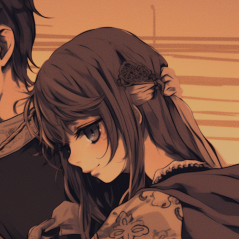 Two characters in casual attire at dawn, bright colors with gentle saturation, standing shoulder-to-shoulder. anime couples aesthetic matching pfp pfp for discord.