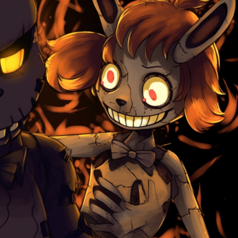 Two FNAF characters in shadow puppet style, dark and moody, against an eerie full moon. fnaf pfp halloween designs pfp for discord.