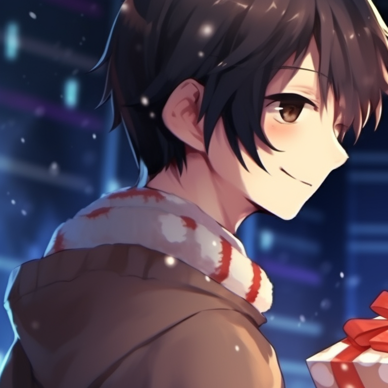 School couple, wrapped in the same warm blanket, singing Christmas carols under a decorated tree. harmonizing christmas pfp for school pupils pfp for discord.