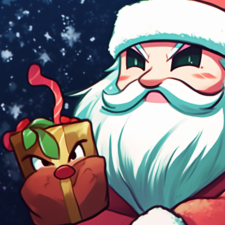 Two Kirby characters, bright red and green colors, wearing Santa hats. best matching kirby christmas pfp pfp for discord.
