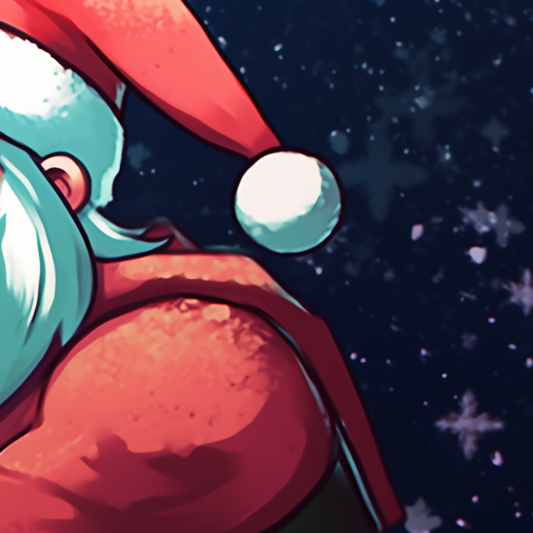 Two Kirby characters, bright red and green colors, wearing Santa hats. best matching kirby christmas pfp pfp for discord.