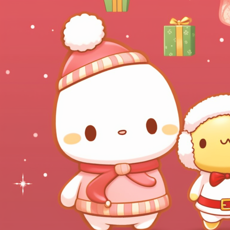 Chococat and My Melody under a Christmas tree, detailed decorations and vibrant colors. matching christmas sanrio pfp news pfp for discord.