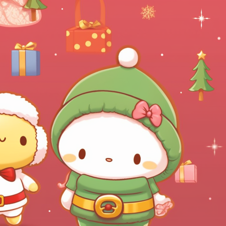 Chococat and My Melody under a Christmas tree, detailed decorations and vibrant colors. matching christmas sanrio pfp news pfp for discord.