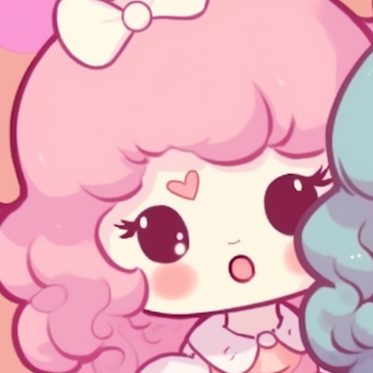 Close-up of two smiling Sanrio characters, delicate soft shades and distinct facial features. sanrio classic matching pfp pfp for discord.