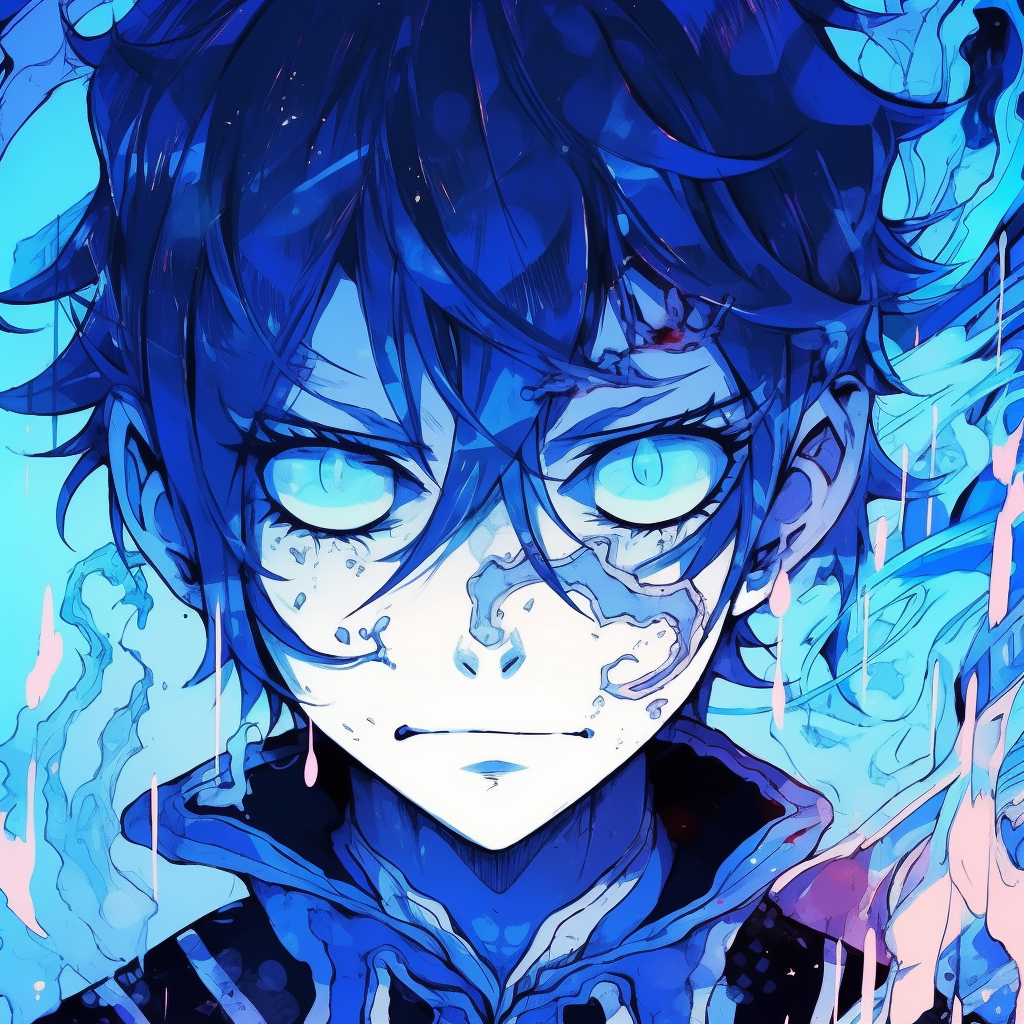 The glowing blue flames of Rin Okumura, highlighting his ferocity and resilience. anime characters with blue pfp