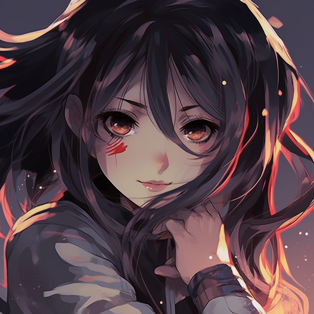 Detailed warrior anime girl in fighting stance with bold colors and dynamic lines. trending girl anime pfp