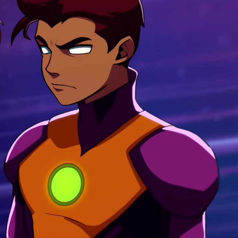 Robin and Starfire in their classic Superhero outfits, standing side by side, vibrant colors and bold lines. teen titans robin and starfire matching pfp pfp for discord.