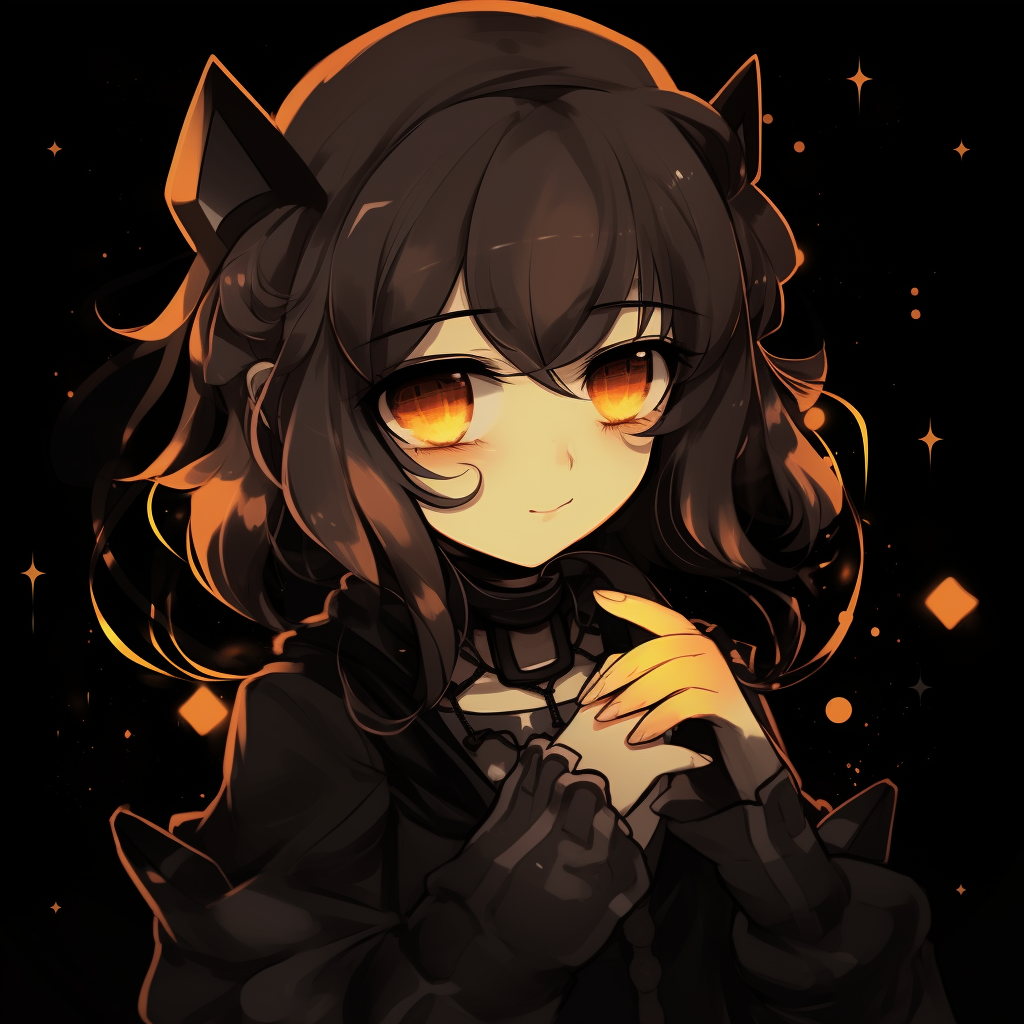 Cute chibi character under a starry sky, playful composition with bold colors. cute anime pfp dark pfp for discord.