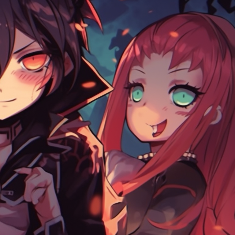 Three characters dressed as monsters, with stark shading and vibrant colors. halloween pfp trio pfp for discord.