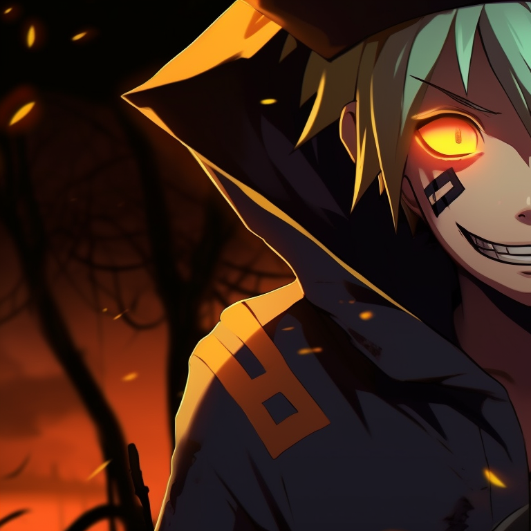 Two characters styled as classic Halloween characters, deep shadows and highlights for a dramatic effect. naruto pfp halloween aesthetics pfp for discord.