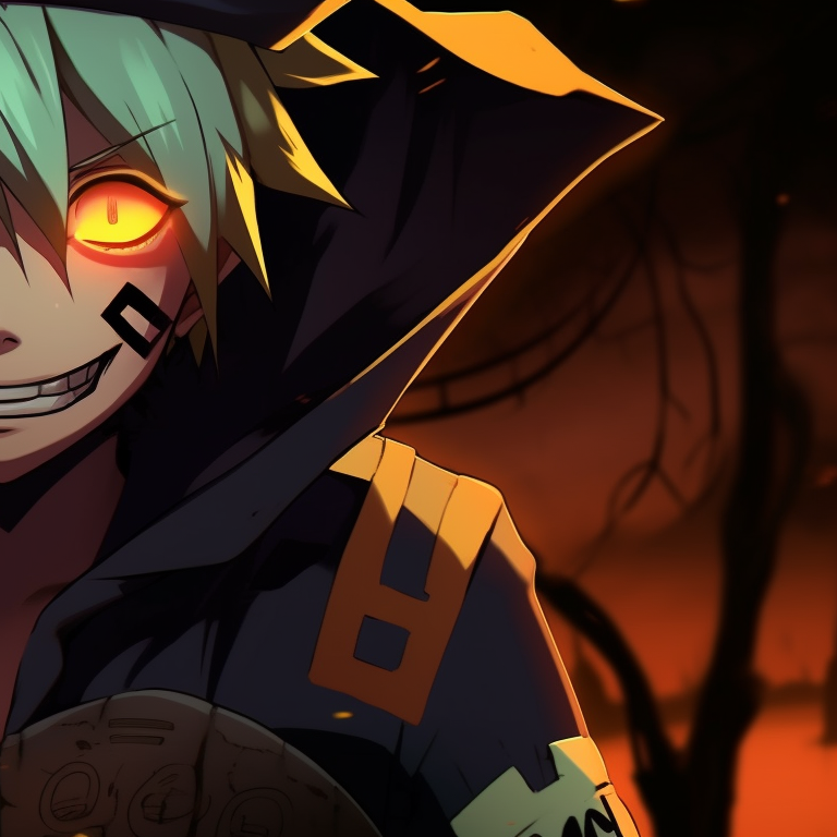 Two characters styled as classic Halloween characters, deep shadows and highlights for a dramatic effect. naruto pfp halloween aesthetics pfp for discord.