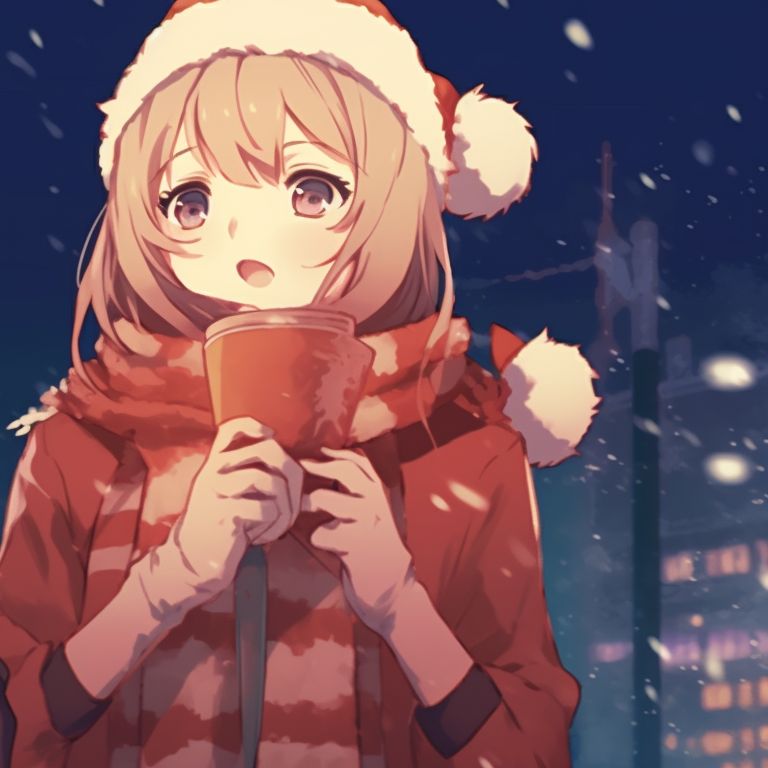 Two characters exchanging Christmas gifts, warm colors and delicate linework. dazzling matching gif christmas pfp pfp for discord.