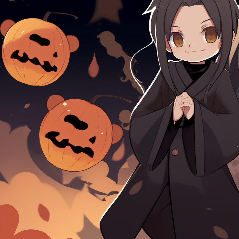 Zenitsu and Nezuko in a dynamic battle stance, with ghostly creatures adding a Halloween vibe. halloween themed zenitsu and nezuko fanart pfp for discord.