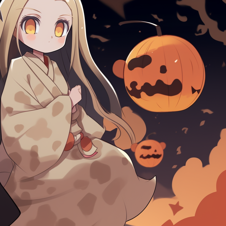 Zenitsu and Nezuko in a dynamic battle stance, with ghostly creatures adding a Halloween vibe. halloween themed zenitsu and nezuko fanart pfp for discord.