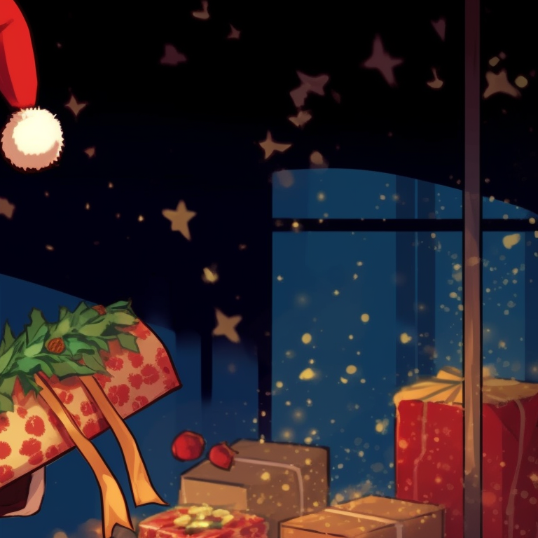 Sanji handing over a wrapped gift, highlighting the detailed gift box and cheerful glimpse. anime style matching sanji christmas pfp pfp for discord.