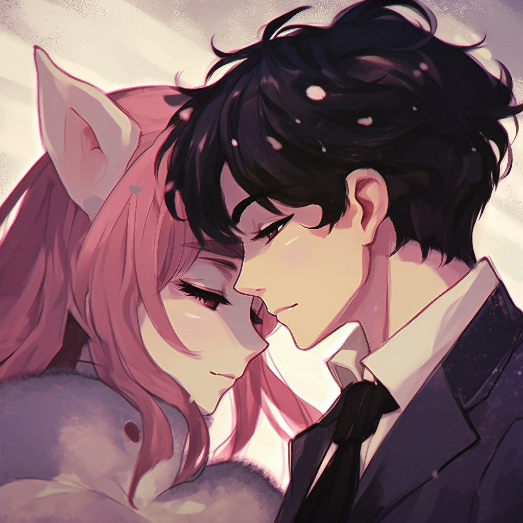Sailor Moon and Tuxedo Mask sharing an intense stare, pastel hues and soft shading. anime matching pfp for aspiring couples