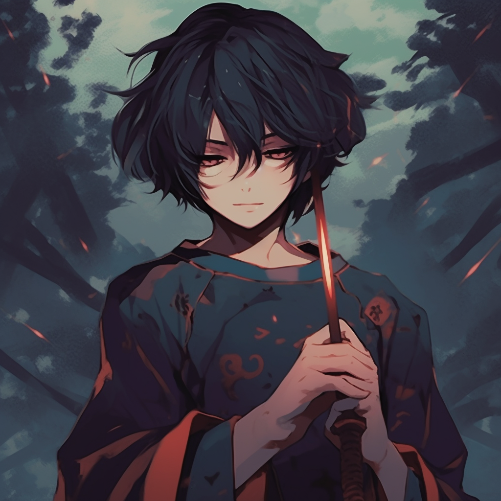 Intense gaze of the samurai character, sharp drawn eyes and subdued tones. aesthetic anime pfp boys pfp for discord.